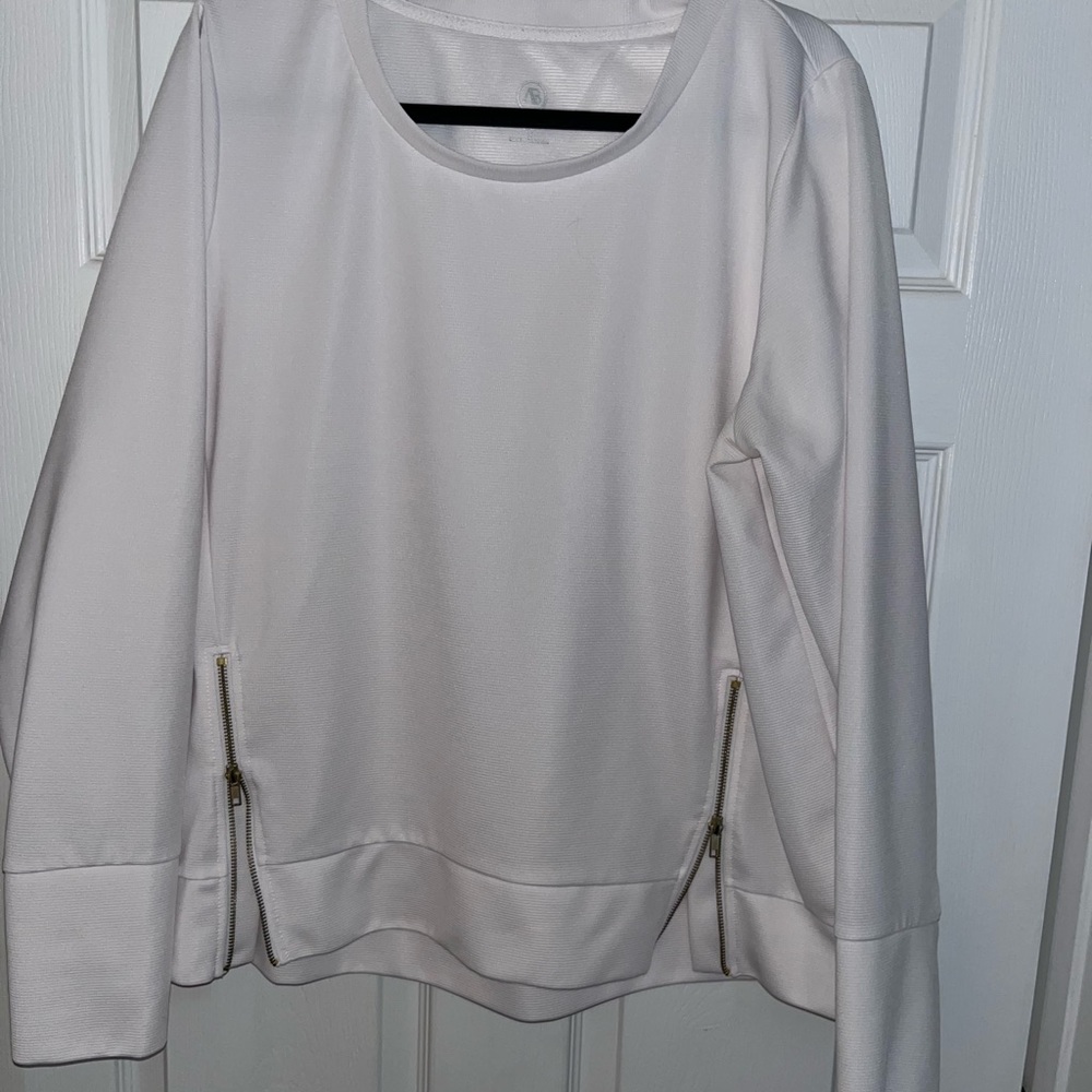Addison Bay everyday White Ribbed Crewneck Sweatshirt XXL 1X white gold zippers